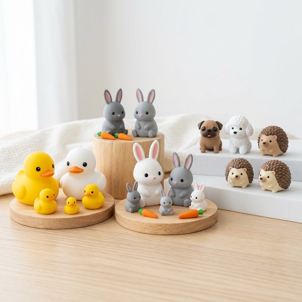 InPlace 3D Printed Animal Sets — rubber duck family, bunny set, dog and hedgehog duos
