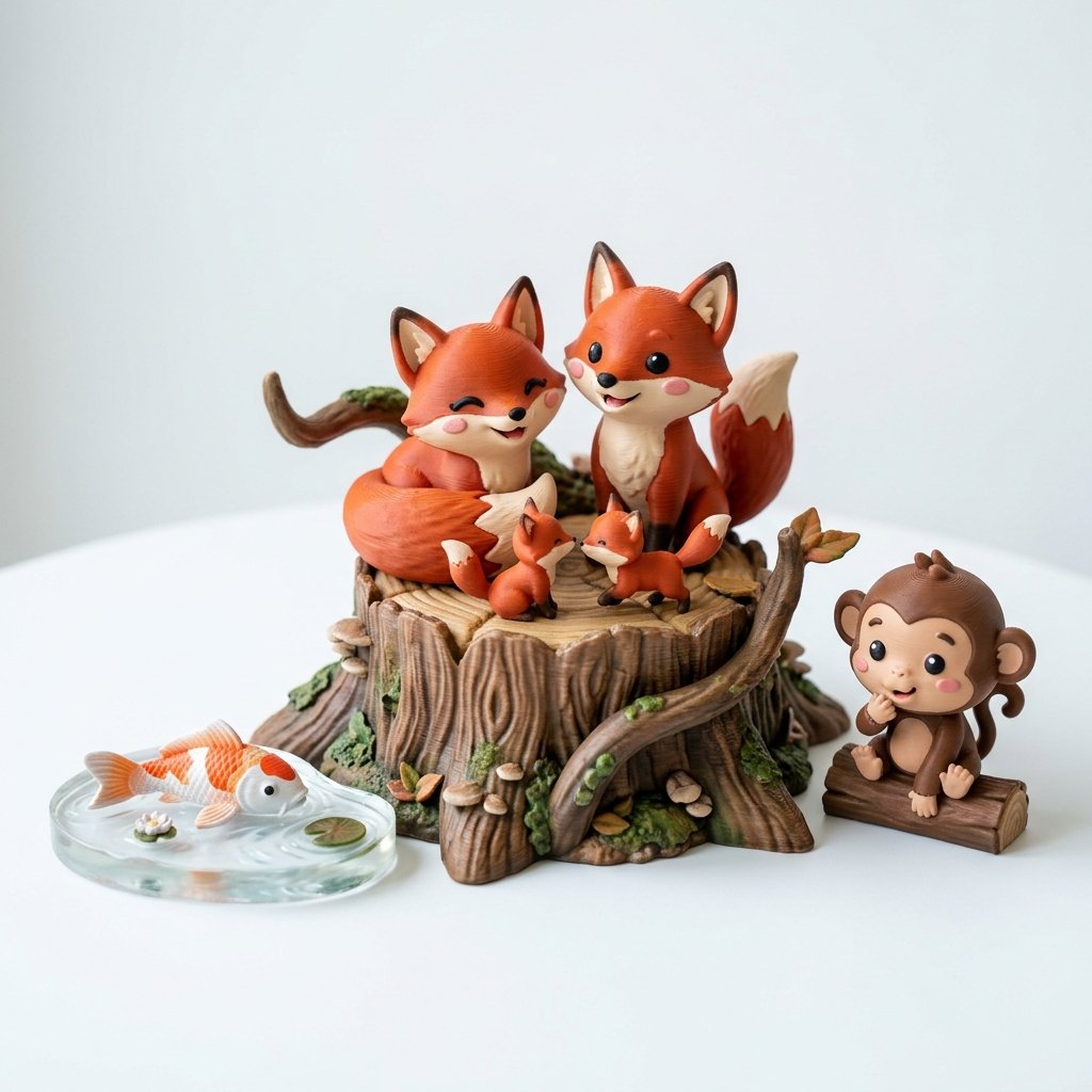 InPlace 3D Printed Woodland Sets — fox family, monkey and koi fish